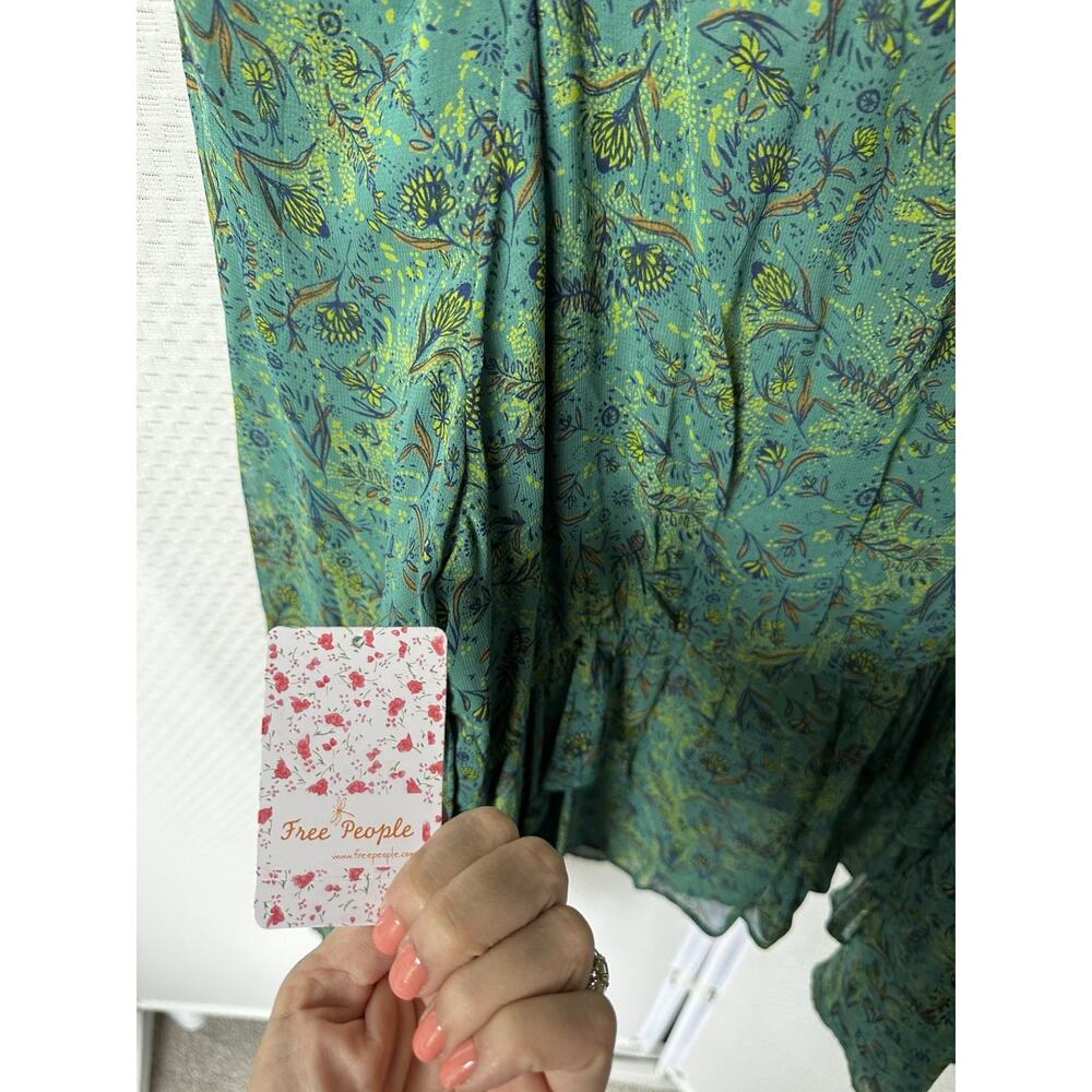 Free People Teal Green Printed Peasant Blouse - Picture 7 of 13